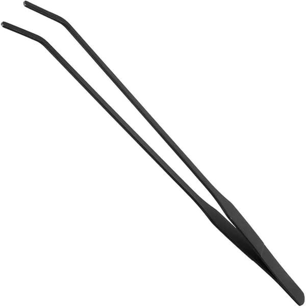 Fodertang til krybdyr, akvariumpincet sort 38 cm, rustfrit stål lige pincet med skridsikkert greb, sikre og pålidelige værktøjer til