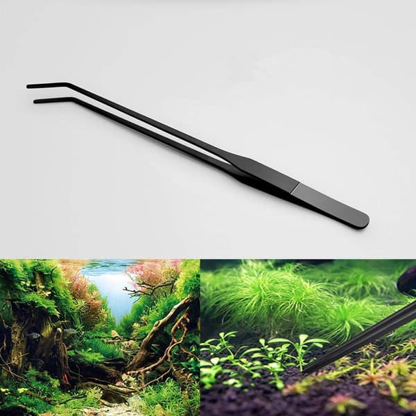 Fodertang til krybdyr, akvariumpincet sort 38 cm, rustfrit stål lige pincet med skridsikkert greb, sikre og pålidelige værktøjer til