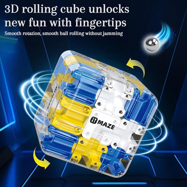 3D Labyrinth Cube - Logical Puzzle for Kids & Adults, 3x3 Labyrinth Game for Stress Relief and Logic Development Blue blue
