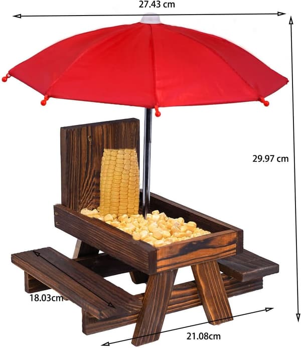 Egernfoderbræt Picnicbord med Parasol og Majskolbeholder, Ny Premiumgave til Egern- og Jordegernfans, Udendørs Havepynt Blue