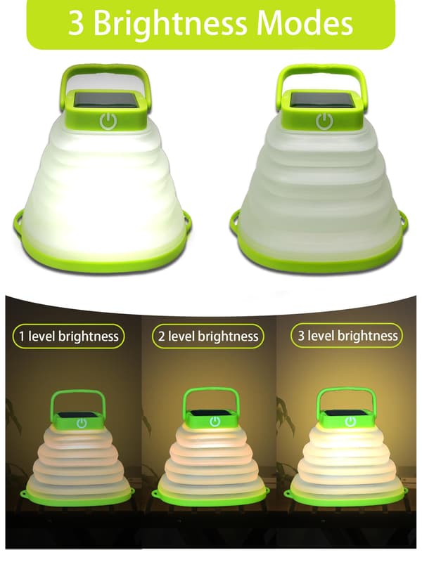 Foldable Solar Camping Lantern, IP65 Waterproof Solar and USB Rechargeable Portable Hanging Light, Collapsible Camping Lamp black