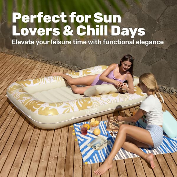 Inflatable Pool Lounger, 180 x 118 cm Extra Large Pool Float for Adults with Pillow, 4-in-1 Sunbathing Pool Float, Sunbed Lounge Platinum