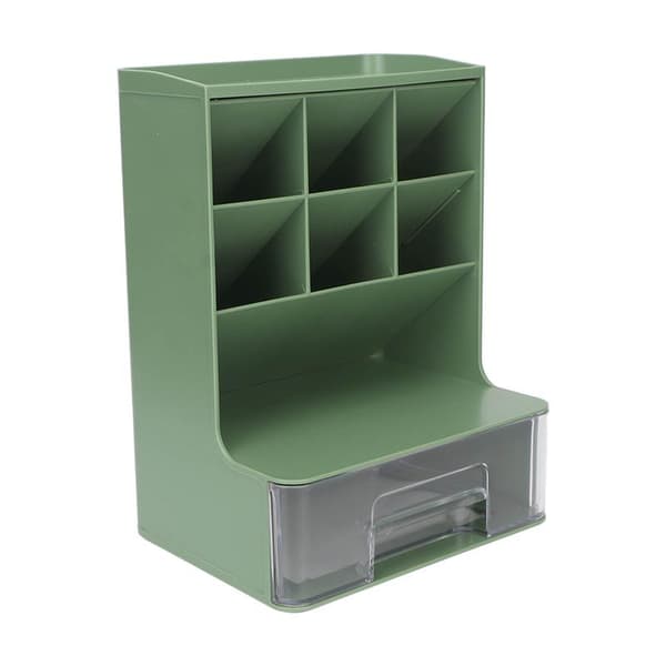 Storage Box Slanted Design Large Capacity Plastic Pen Holder Organizer Desk Storage Shelf Clear Green