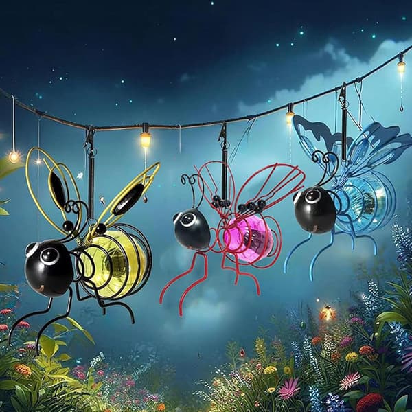 2-pack Solar Outdoor Lights, Solar Powered Hanging Bee Lights Garden Decoration, Waterproof Bee Simulation Lamp for Garden Blue