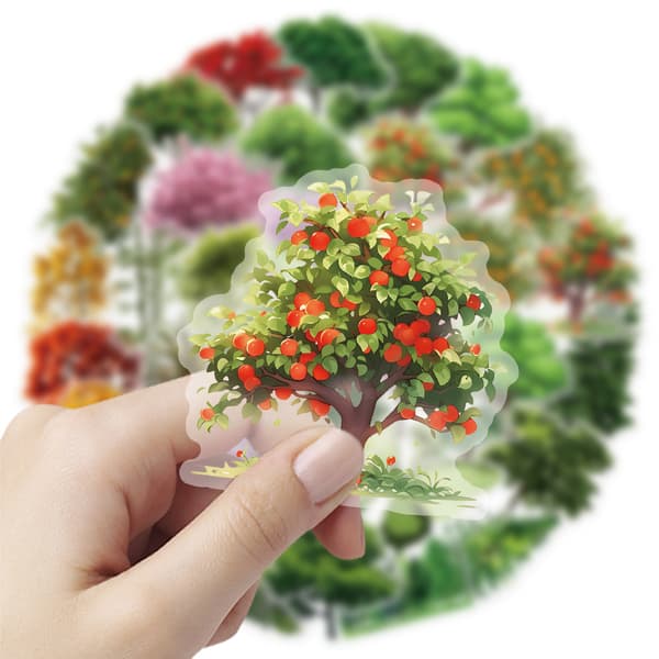 100-pack Nature Stickers | 8 Themes PET Decals | Waterproof Decor for Laptop, Suitcase, Water Bottle (Tree Style) Trees 2 Set Trees