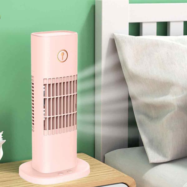 Portable Air Cooler Tower Fan, Bladeless Fan with Mist Function, Rechargeable Misting Fan, USB Spray Function Humidifier Compact Design Efficient pink