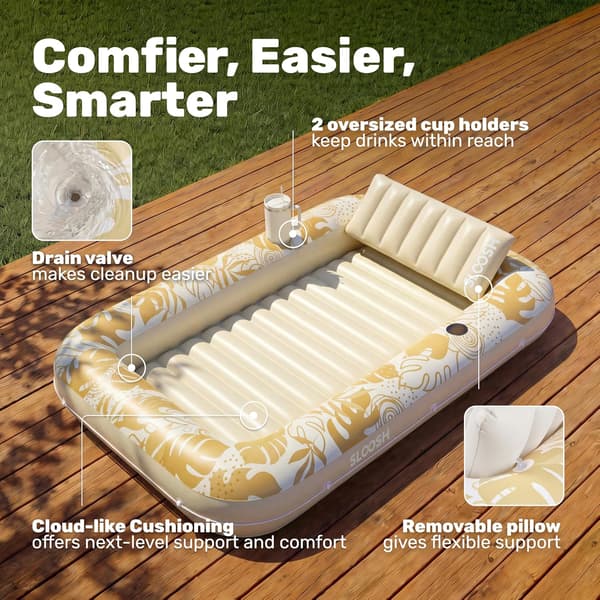 Inflatable Pool Lounger, 180 x 118 cm Extra Large Pool Float for Adults with Pillow, 4-in-1 Sunbathing Pool Float, Sunbed Lounge Platinum