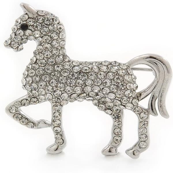 Liten silverfärgad brosch med österrikiska kristaller - 38 mm bred