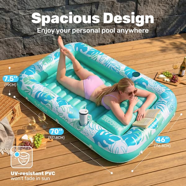 Inflatable Pool Lounger, 180 x 118 cm Extra Large Pool Float for Adults with Pillow, 4-in-1 Sunbathing Pool Float, Sunbed Lounge Green