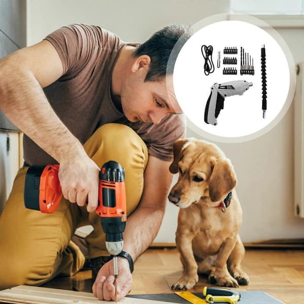 1 Set Multifunctional Screwdriver Rechargeable Electric Drill Home Screw Kit[D] Grey 16X13CM