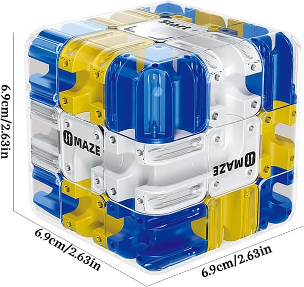 3D Labyrinth Cube - Logical Puzzle for Kids & Adults, 3x3 Labyrinth Game for Stress Relief and Logic Development Blue blue