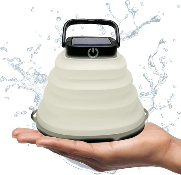 Foldable Solar Camping Lantern, IP65 Waterproof Solar and USB Rechargeable Portable Hanging Light, Collapsible Camping Lamp black