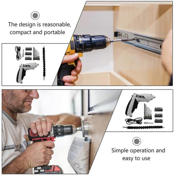 1 Set Multifunctional Screwdriver Rechargeable Electric Drill Home Screw Kit[D] Grey 16X13CM