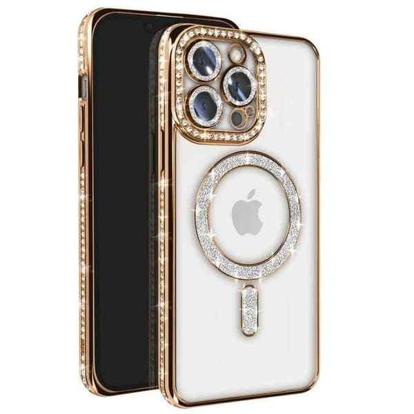 Skydd - Diamant - iPhone 13 Pro - Gyldne Strass - Resistent - Kompatibel med MagSafe - Elegant Gul Gul