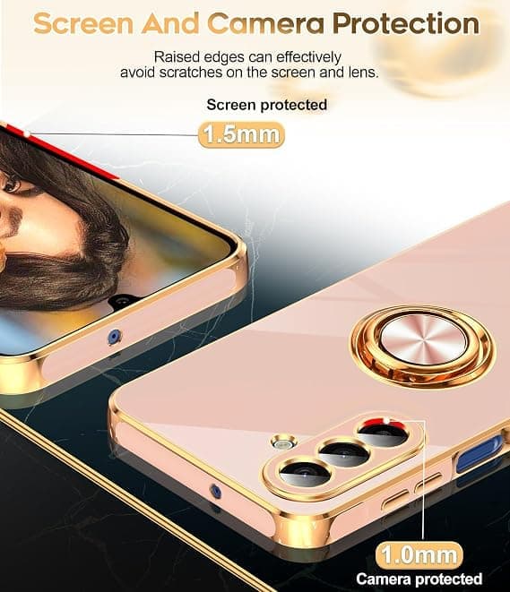 LeYi for Samsung Galaxy A17 5G Case, 2-pack Tempered Glass Screen Protector, 360° Rotatable Ring Holder, Magnetic Support, Pink Pink