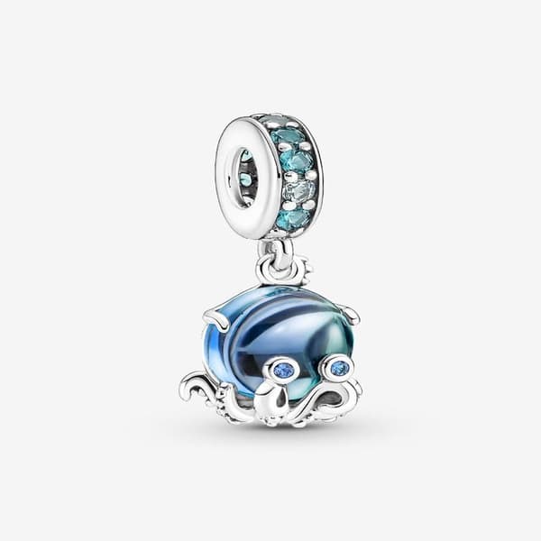 - Murano Glas Söt Bläckfisk Hänge Berlock - Sterlingsilver