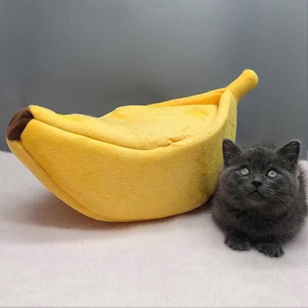 Kæledyr Kat Hund Sove Seng Hus Fluffy Hule Blød Varm Bananform Yellow S