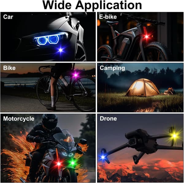 4pcs Wireless LED Strobe Lights with Remote Control, 8 Colors USB Charging Waterproof Warning Lights_Quality Gift Black