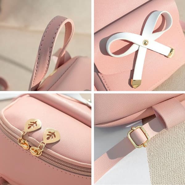Flickor Bowknot Söt Läder Ryggsäck Mini Ryggsäck Handväska för Kvinnor