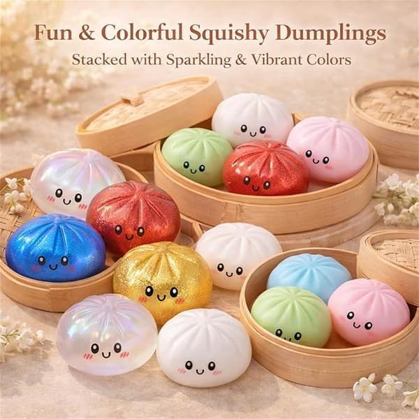 Glitter Dumpling, Glitter Dumpling Squishy laatikolla, Dumplings Aistinvarainen Puristuslelu stressin lievitykseen (BT) Kiinteä Punainen Solid Red