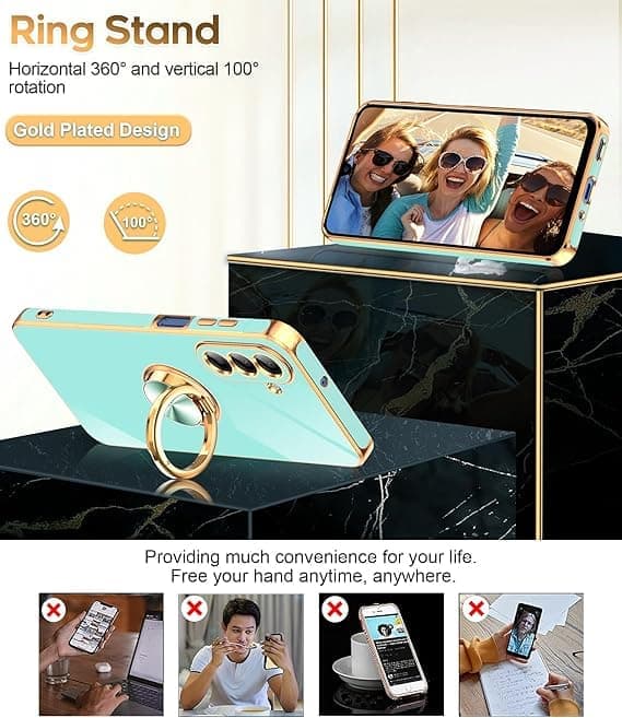 LeYi for Samsung Galaxy A17 5G Case, 2-Pack Tempered Glass Screen Protector, 360° Rotatable Ring Holder, Magnetic Stand, Mint Mint Mint