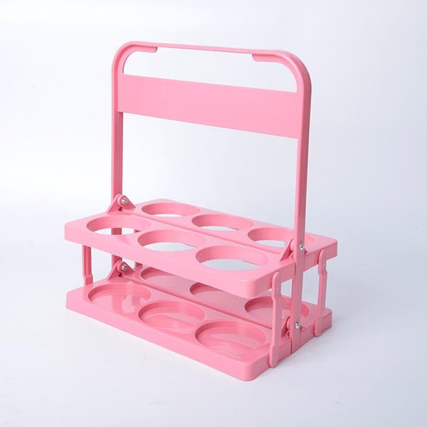 Vikbar ölback för sex flaskor, hopfällbar ölback i plast, vikbar dryckesback, rosa ölhållare.