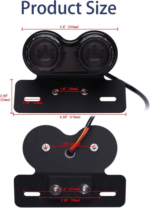 40 LED Motorcycle Tail Light Integrated Brake Light Indicator Running Light with License Plate Holder (Black Lens)
