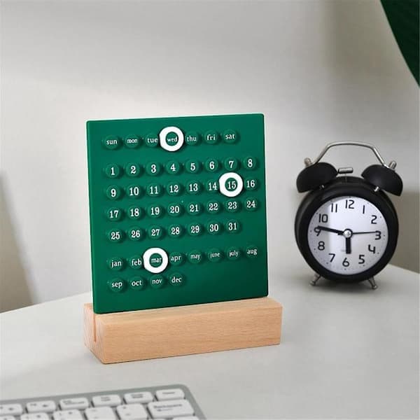 Skrivebordskalender i tre Evighetskalender Retro Hjem Unike Gaver, Månedsdatovisning, Skrivebordsdekorasjon