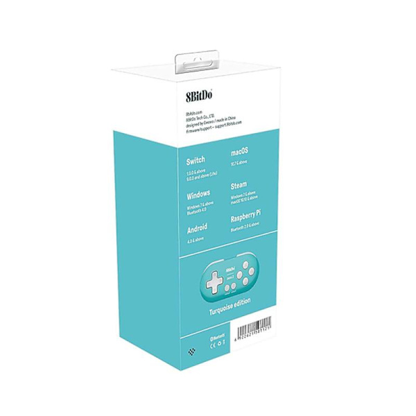 8bitdo Zero 2 Bluetooth Mini-håndkontroll i nøkkelringstørrelse for Nintendo Switch, Windows, Android og macOS (Yellow Edition) - Turquoise Edition