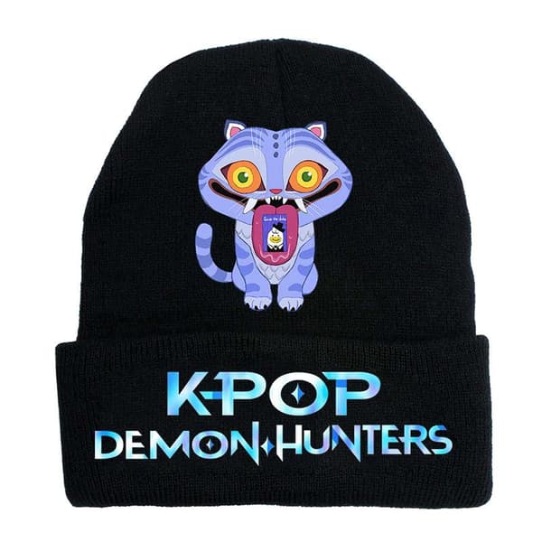 KPOP DEMON HUNTER omgivande stickad mössa, krullad ullmössa, tryckt beanie, utomhus kall mössa vuxen Grå-2 Gray-2 One size