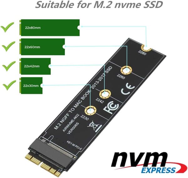 M.2 NVME SSD-konverteradapterkort til opgradering af MacBook Air (2013-2017)