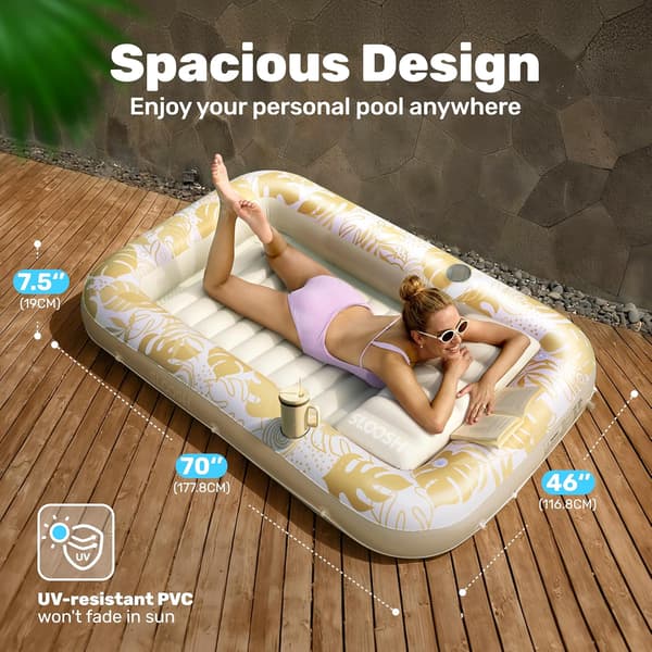 Inflatable Pool Lounger, 180 x 118 cm Extra Large Pool Float for Adults with Pillow, 4-in-1 Sunbathing Pool Float, Sunbed Lounge Platinum