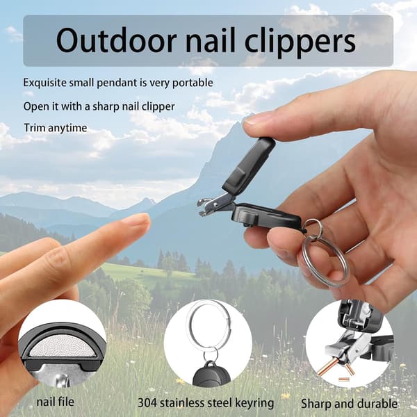 Foldable Mini Nail Clipper Keychain - Compact All-Metal Trimmer with Backpack Pattern, Portable Stainless Steel Travel Accessory