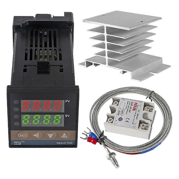 PID-temperaturregulator -C100 Termostatkit Högspänning 100ACV till 240ACV+SSR Relä 40DA+ K Prob