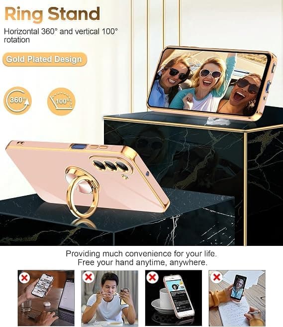 LeYi for Samsung Galaxy A17 5G Case, 2-pack Tempered Glass Screen Protector, 360° Rotatable Ring Holder, Magnetic Support, Pink Pink