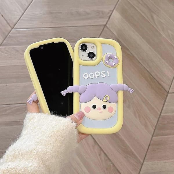 Kawaii mobilskal för iPhone 14 Pro Max, sött tecknat munkflicka mobilskal 3D för iPhone 14 Pro Max