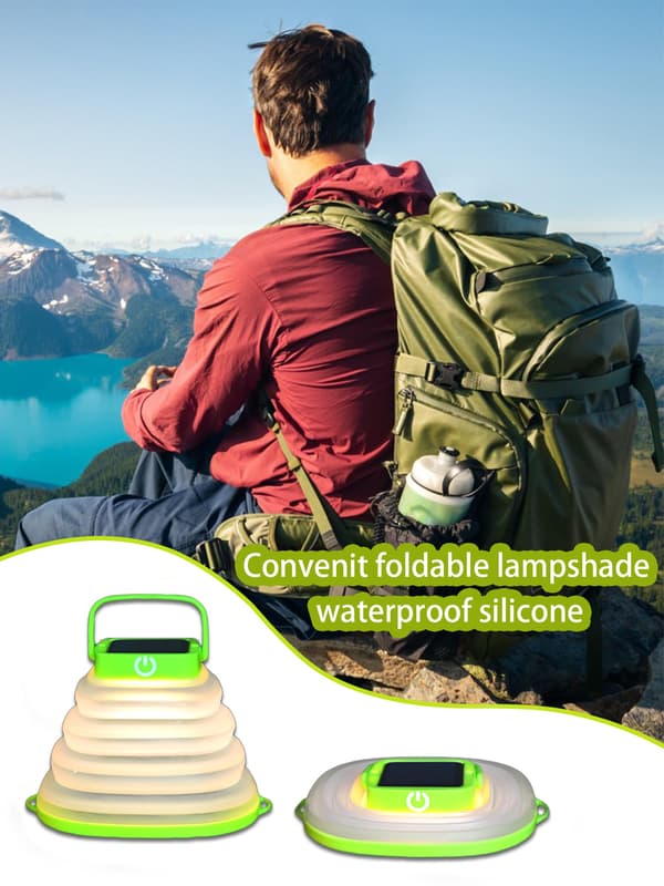 Foldable Solar Camping Lantern, IP65 Waterproof Solar and USB Rechargeable Portable Hanging Light, Collapsible Camping Lamp black