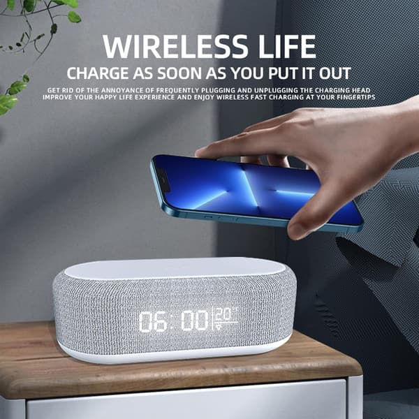 4-in-1 Wireless Charging Station with Digital Clock - 15W Fast Charger, Night Light & Temperature Display (White)