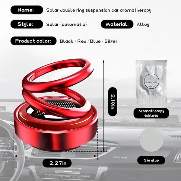 Solar Roterende Bil Luftfrisker, Dobbel Ring Solenergi Bil Dashbord Dekorasjon Parfymeholder, Roterende Aromaterapi Diffuser Ornament Tilbehør