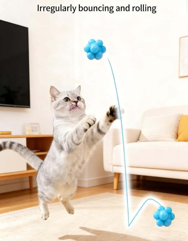 Multifunksjonell elastisk ball for katter, bittesikre interaktive katteleker, svært elastisk, brukt til selvunderholdning og lindring av kjedsomhet.