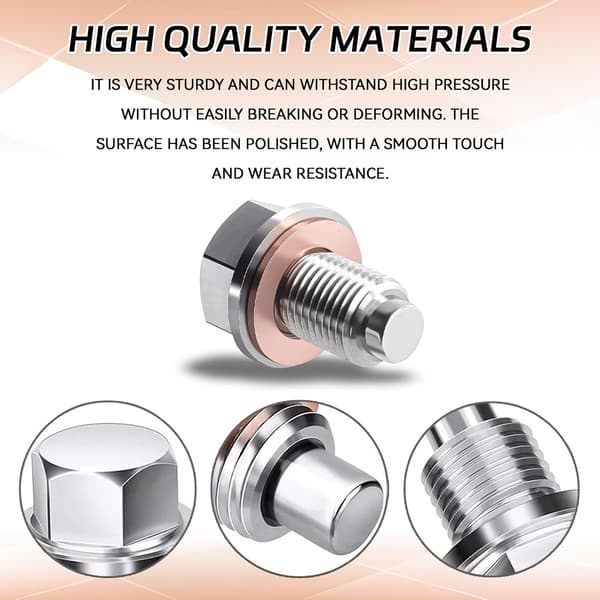 M12 x 1,5 magnetisk oljeplugg, oljepluggmutterbolt med 5 stk. kobberpakninger, universell motor i rustfritt stål for oljeskift B