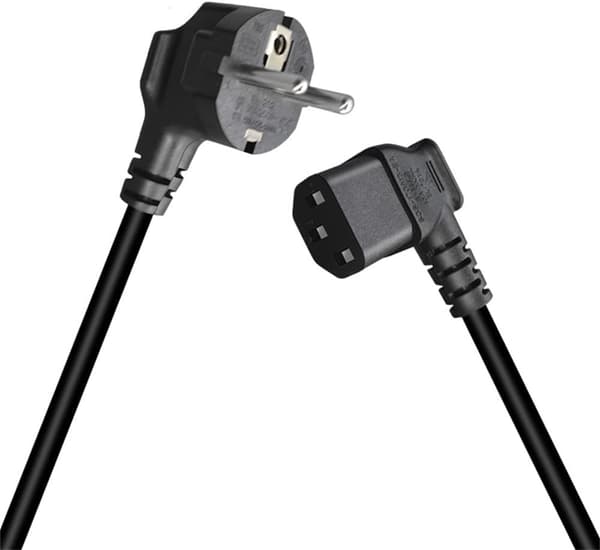 1M computerstrømkabel med et venstrevinklet C13-stik (3-benet \"kløverblad\"-stil)