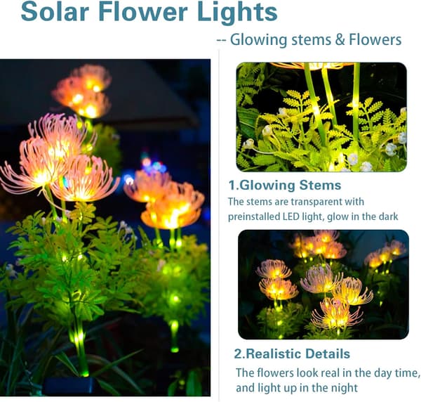 Solcelle havelamper, solcelle blomsterlamper med lysende blomster og stængler, opgraderede solpaneler, udendørs dekorative havelamper