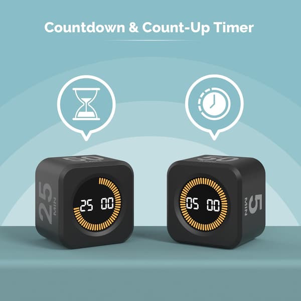 Pomodoro Timer Block - En visuell och effektiv timer - har 5/10/25/50 minuters roterande nedräkningar och anpassningsbart tyst läge.