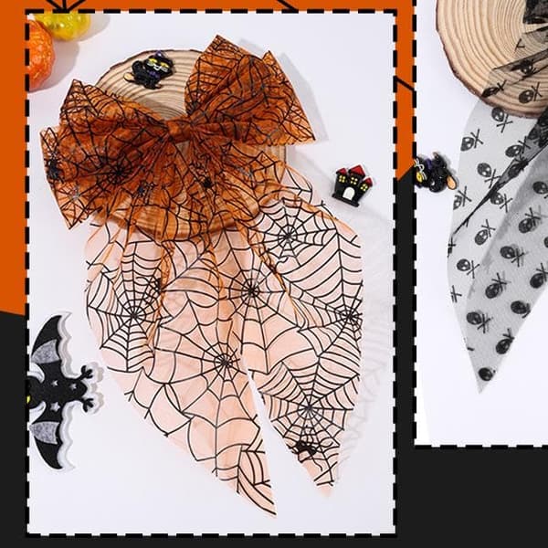 2 STK Halloween Hårklemmer til Kvinder Sorte Webklemmer til Hår Søde Med Rhinestone Designs Brun Orange Sløjfe Hårkløer Halloween Søde Klemmeclips til