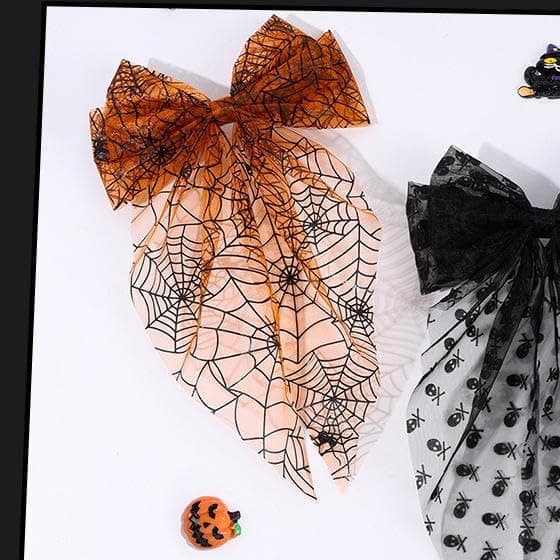2 STK Halloween Hårklemmer til Kvinder Sorte Webklemmer til Hår Søde Med Rhinestone Designs Brun Orange Sløjfe Hårkløer Halloween Søde Klemmeclips til