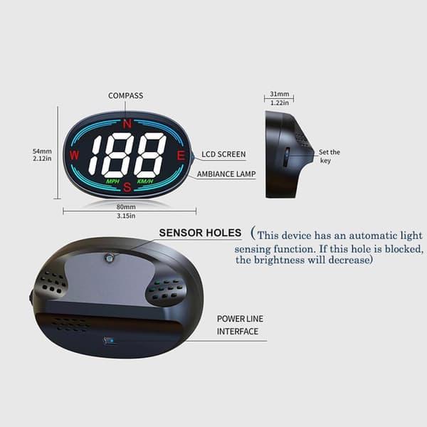 Universal HUD GPS-hastighetsmätare, plug-and-play, stöder USB-anslutning och ger head-up-display i bilen.