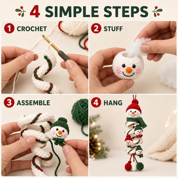 Virka snögubbe spiralprydnad DIY-kit, julpyssel för vuxna
