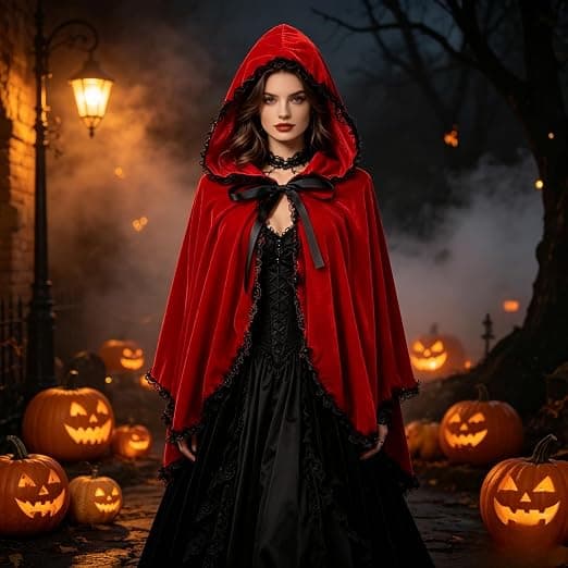 Halloween voksen Rødhette hettekappe, hette 90cm bred 140cm A