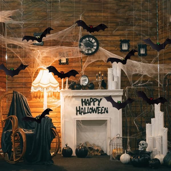 Halloween Hängande Fladdermöss för 12 ST 3D Halloween Gårdsdekoration Utomhus